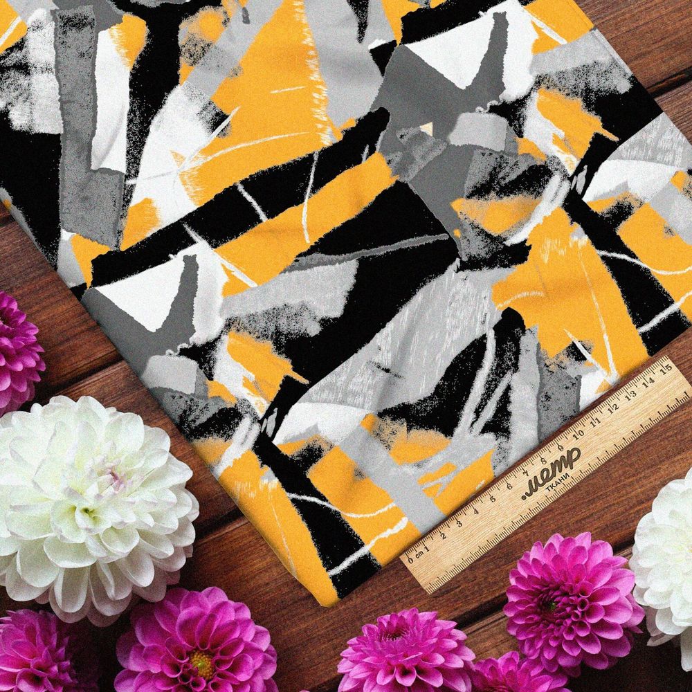 Ткань оксфорд 600 серо-жёлтая абстракция