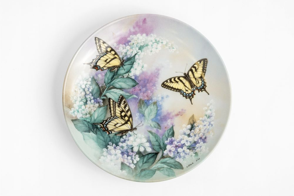 Винтажная коллекционная декоративная тарелка с изображением бабочек парусник главк