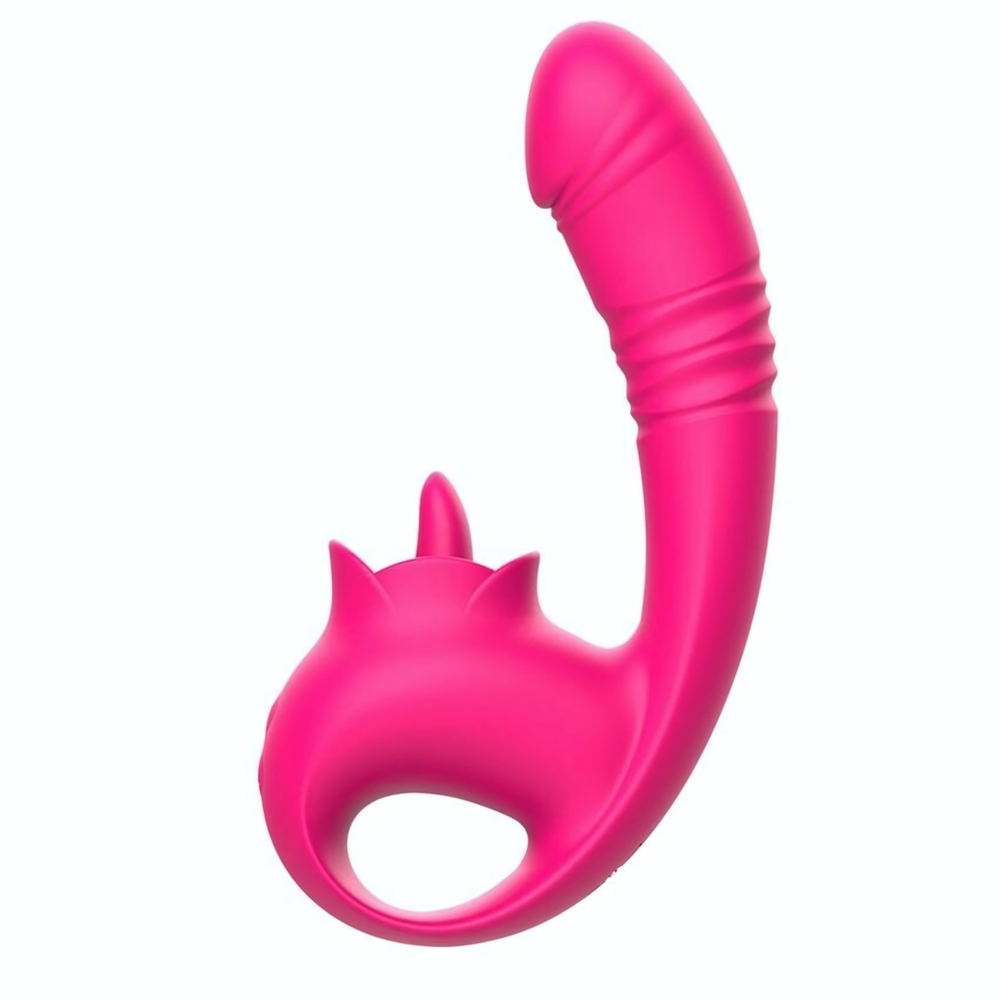 Розовый изогнутый вибратор с фрикциями - 19,7 см. (Цвет: розовый)