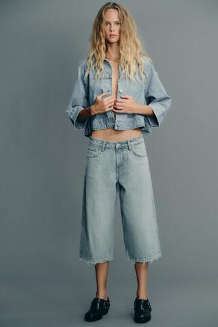 ZARA ДЖИНСОВАЯ КУРТКА-НАКИДКА TRF, ВЫЦВЕТШИЙ СИНИЙ