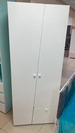 Шкаф 2-х дверный с ящиком Диагональ МДФ белый/белый софт