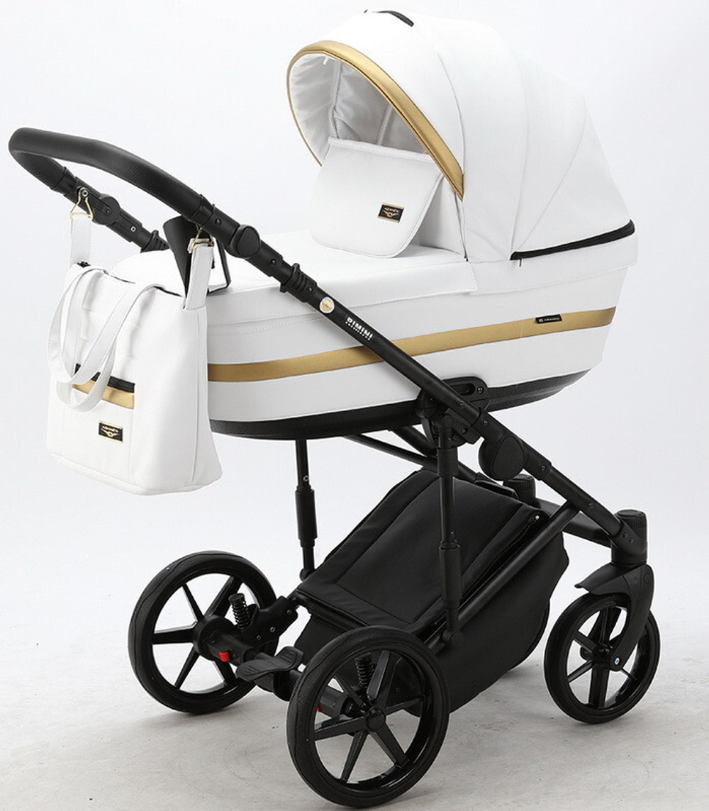 Детская коляска Adamex Rimini Deluxe 3 в 1 RI200 БЕЛ.КОЖА+ЗОЛОТО.ОТДЕЛКА