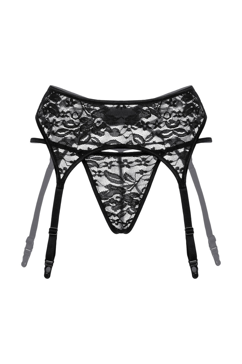 Пояс для чулок и стринги SoftLine Collection из кружева, черный, M/L