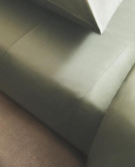 ZARA HOME (300 НИТЕЙ) ПРОСТЫНЯ ИЗ ХЛОПКА, СВЕТЛО-ЗЕЛЕНЫЙ