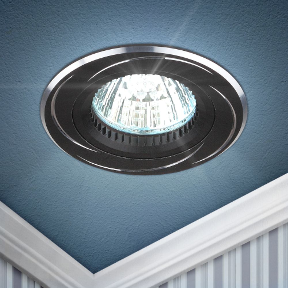 Светильник встраиваемый алюминиевый ЭРА KL34 AL/BK/1 под лампу MR16 GU5.3 черный/хром | Алюминиевые встраиваемые светильники