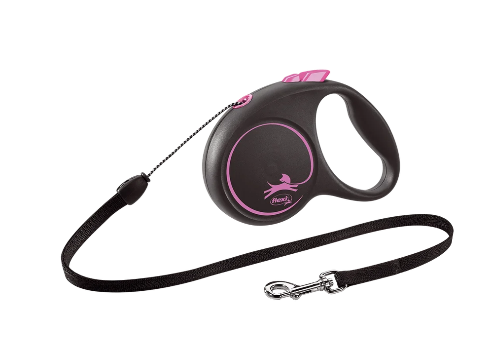 Поводок-рулетка Flexi Black Design cord S 5m 12 kg pink
