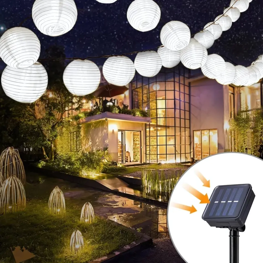 Гирлянда для улицы «Светящийся шар» 3 м 10 ламп LED (d=7,5 см) прозр.пров, 8 реж.,IP-54, Белый (солнечная батарея)