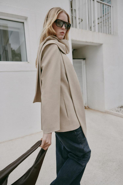 ZARA БЛЕЙЗЕР С ВОРОТНИКОМ-ШАРФОМ, ПЕСОЧНЫЙ