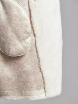 Шуба женская из овечьей шерсти чебурашка тедди, жемчужное, SilverFox