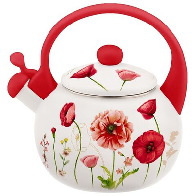 Чайник сталь, эмал, 2 л, свист, Appetite, Алые маки, FT7-AM