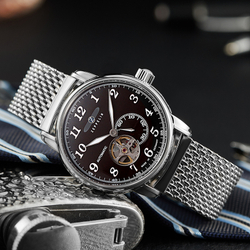 ZEPPELIN Piaget Collection Automatic Mechanical Movement Men"s Watches Watch 40 Coffee Watch Dial Steel Strap