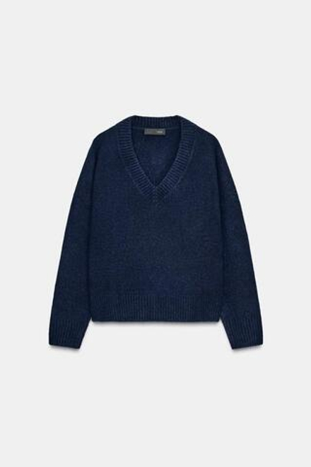 ZARA СВИТЕР ИЗ МЯГКОГО ТРИКОТАЖА С V-ОБРАЗНЫМ ВЫРЕЗОМ, МОРСКОЙ СИНИЙ