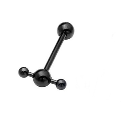 Штанга 16 мм для пирсинга языка "Со штангой", толщина 1,6 мм, диаметр шариков 5 мм. Медицинская сталь, черная. 1 шт