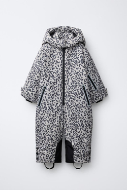 ZARA НЕПРОМОКАЕМЫЙ ВЕТРОЗАЩИТНЫЙ КОМБИНЕЗОН С АНИМАЛИСТИЧЕСКИМ ПРИНТОМ, СВЕТЛО-СЕРЫЙ