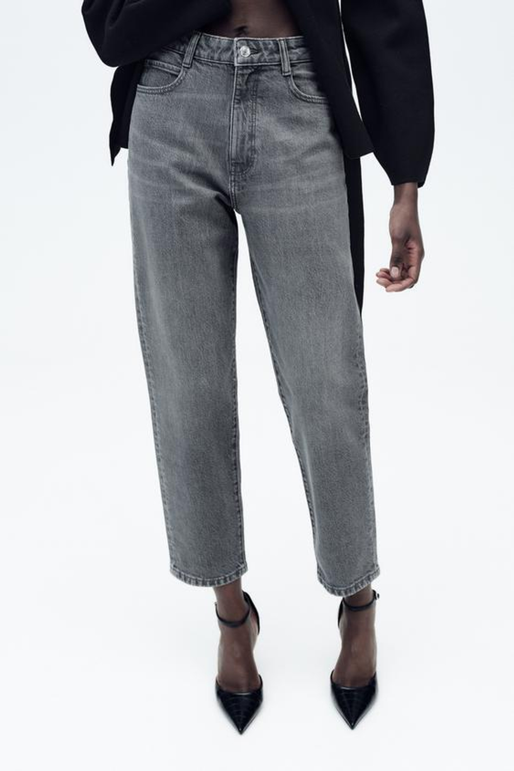 ZARA ДЖИНСЫ Z1975 SLIM MOM FIT С ВЫСОКОЙ ПОСАДКОЙ, СЕРЫЙ