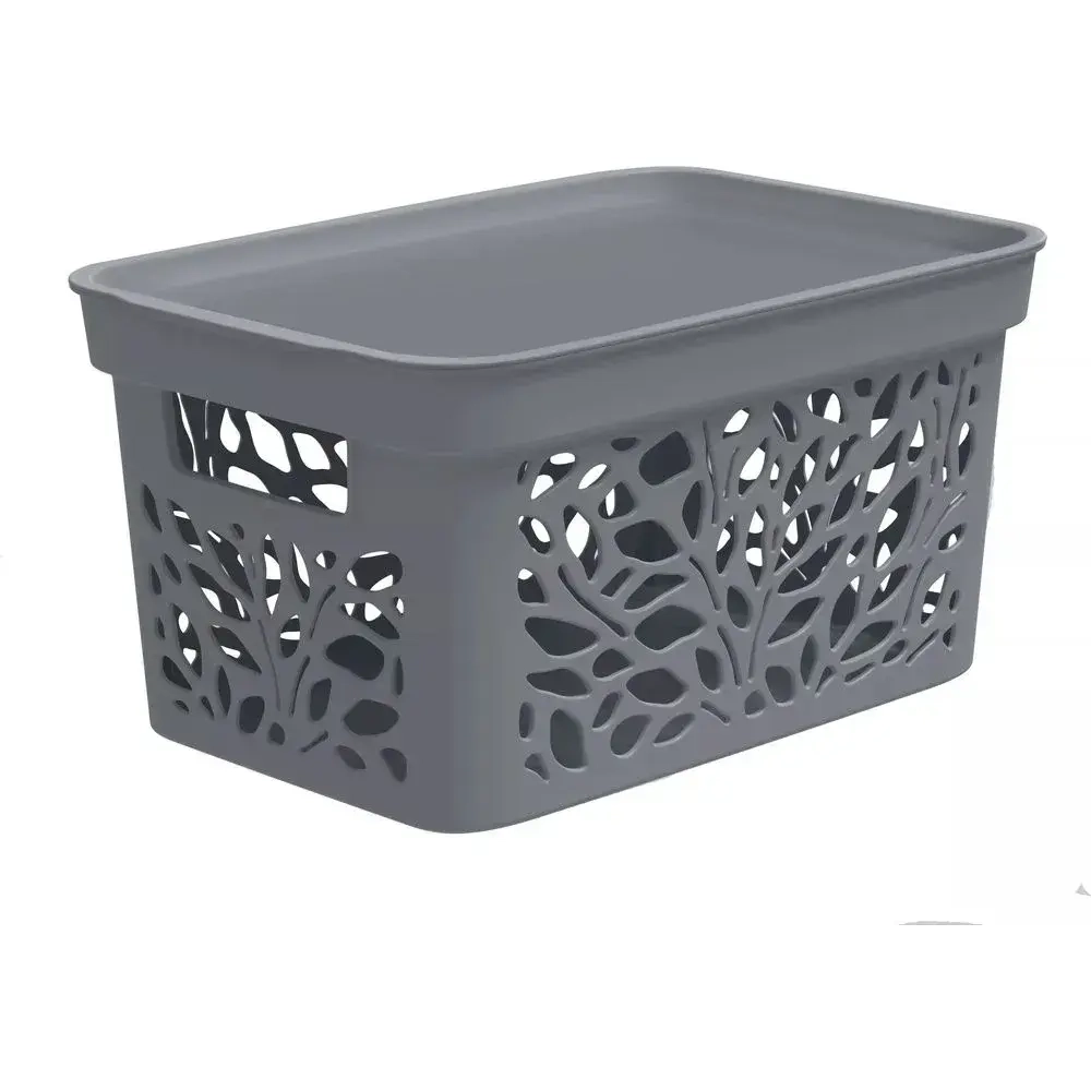 Корзина с крышкой Leaves 10л 333х174мм (серый) (комплект 12 шт)