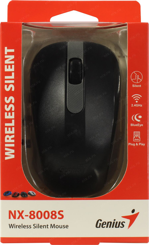 Genius Wireless Silent Mouse <NX-8008S Black> (RTL)  USB 3btn+Roll  (31030028400)