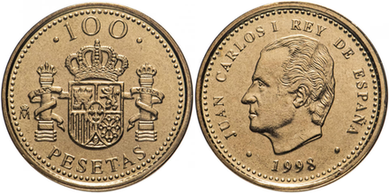Испания 100 песет, 1998-2000 Король Хуан Карлос I XF