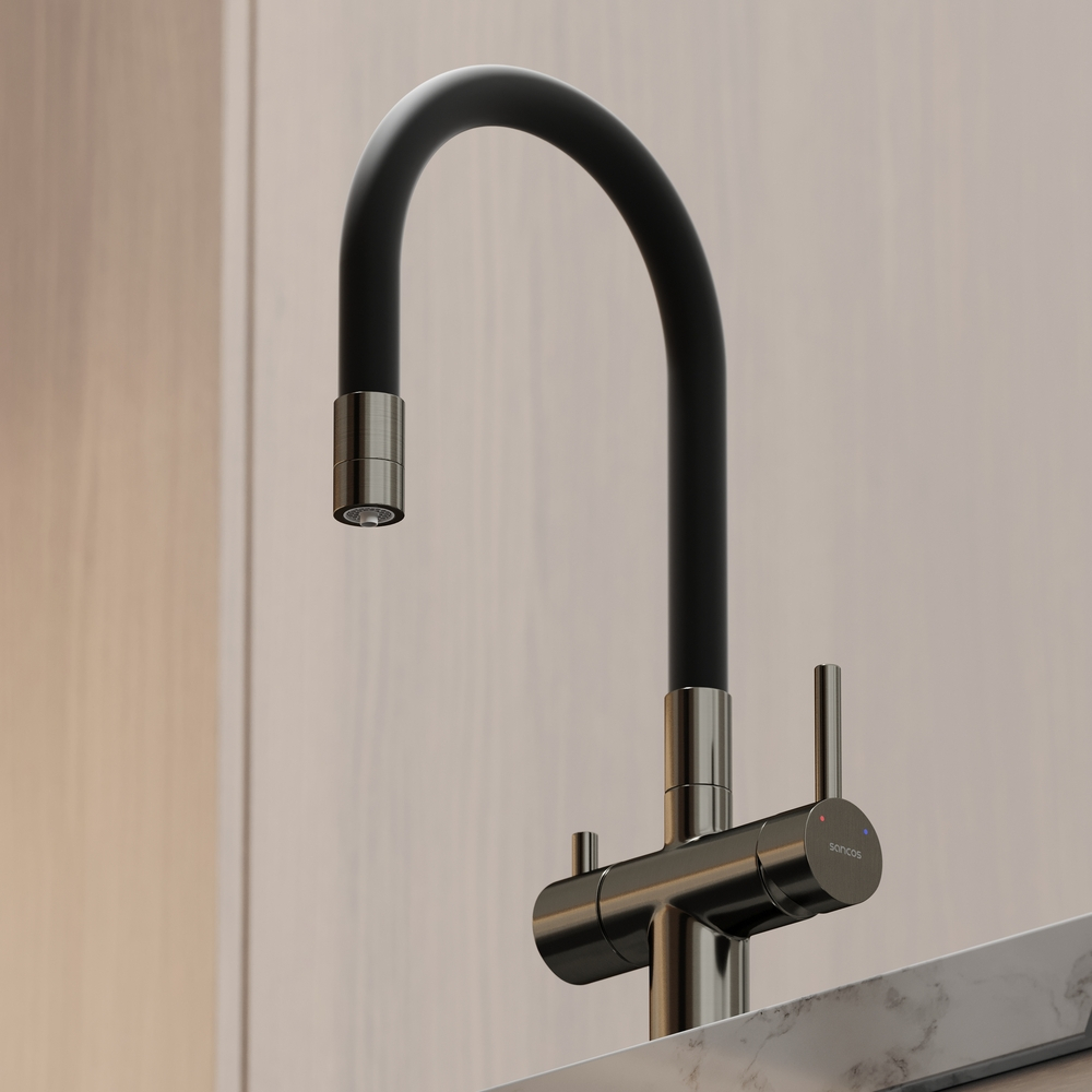 Смеситель для кухни Sancos Lucia с гибким изливом, цвет вороненая сталь/черный, арт. SC4004GG
