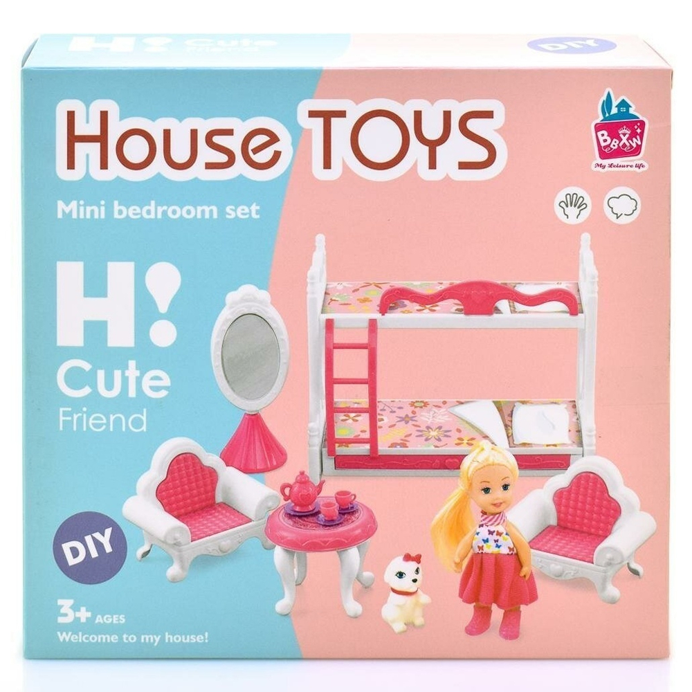 Игровой набор "Спалья" компл. кукла 12см, предм. 12шт, коробка
