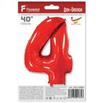 Шар (40"/102 см) Цифра, 4, Красный, в упаковке