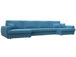 Диван П-образный Лига-057 НПБ Лонг, Амур 10 голубой, Рогожка, 129324
