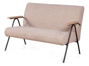 Диван ЭНДИ, деревянные подлокотники, Canvas beige (рогожка), опора черная