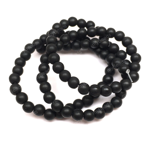 Агат черный матовый 4 мм, бусины - шарики (нить 38 см)