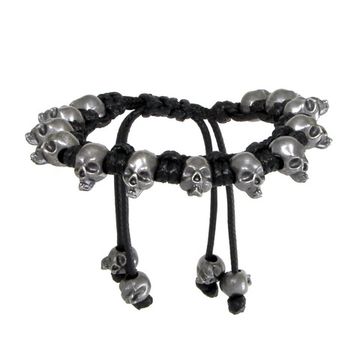 Браслет с черепами черный (0790)