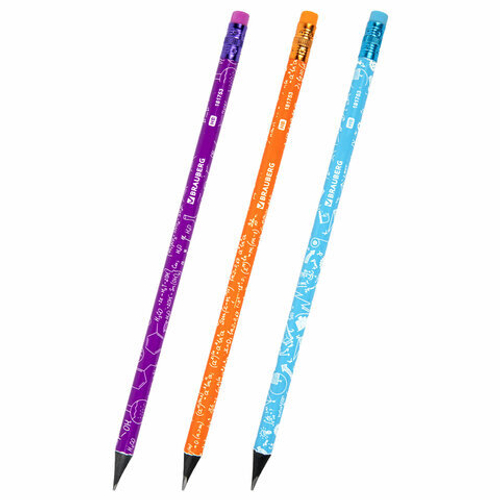 Карандаш чернографитный BRAUBERG "EXAM", 1 шт., HB, с ластиком, корпус ассорти, 181753