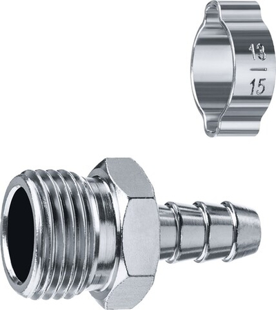 ЗУБР штуцер ″елочка″, 10 мм - 1/2″M, переходник с обжимным хомутом, Профессионал (64924-1/2-10)