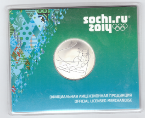 Памятная медаль "Горные лыжи" Сочи 2014 официальная лицензионная продукция с голограммой