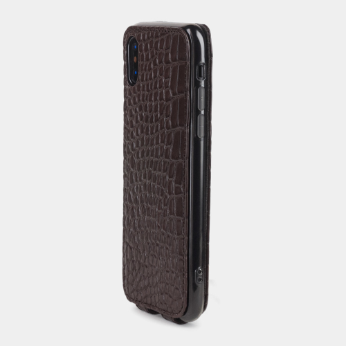 Чехол для iPhone X/XS из натуральной кожи аллигатора, темно-коричневого цвета