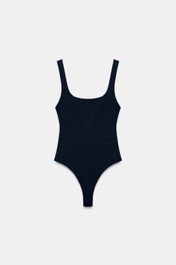 ZARA ЭЛАСТИЧНОЕ БОДИ С КВАДРАТНЫМ ВЫРЕЗОМ, СИНИЙ