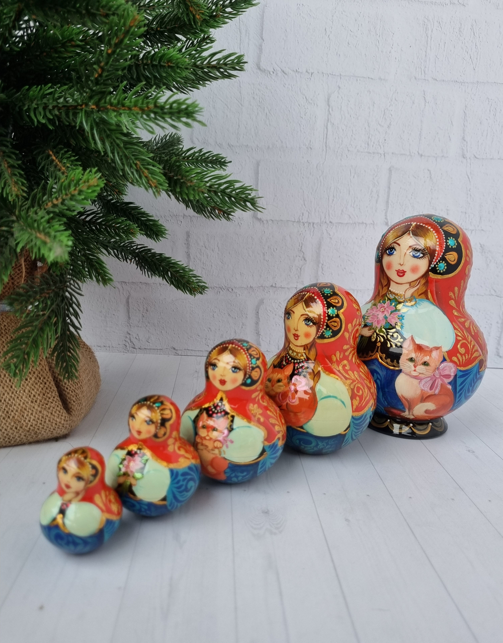 Матрешка с кошечкой 15см 5мест