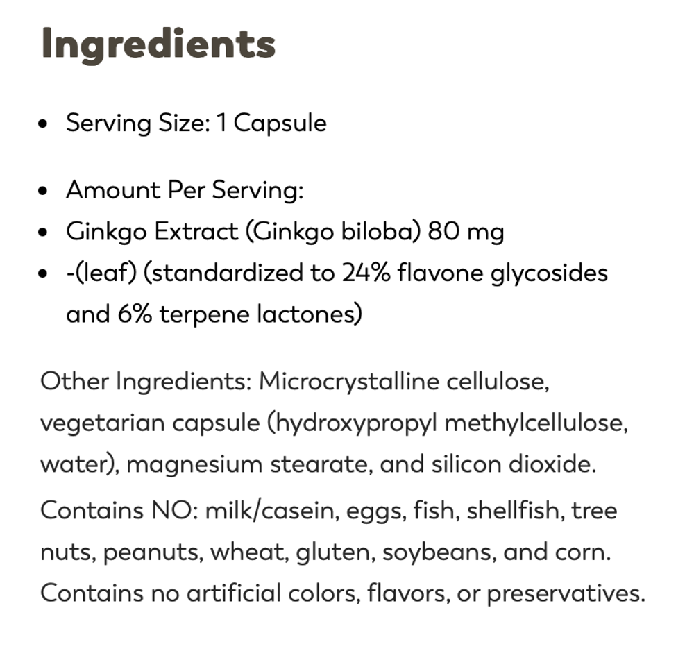 Klaire Labs - Ginkgo Biloba Extract 90 capsules