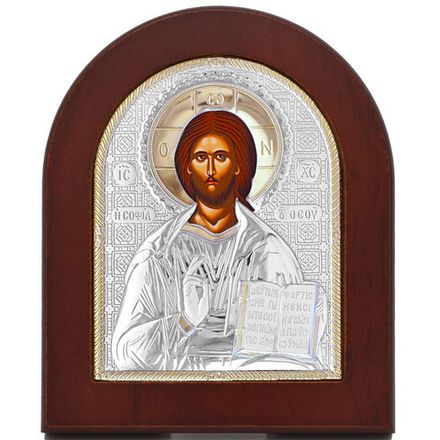 Спаситель Вседержитель. Икона в серебряном окладе. 10 х 12 см.