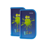 Пенал 1 отделение 1 откидная планка Alingar, лам. картон, молния, 200 х 130 х 20 мм, "Клякса", синий (зеленая клякса монстрик)