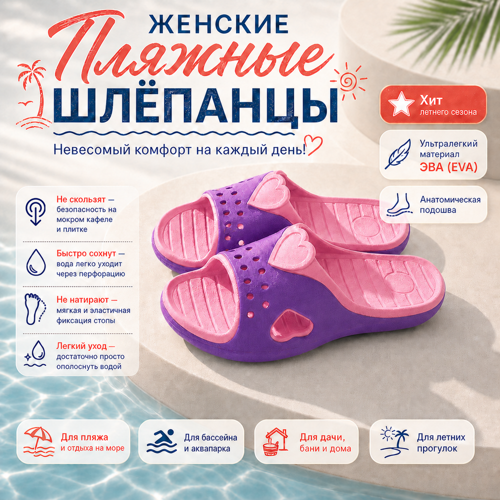Женские пляжные шлепанцы Light Company 176, Фиолетовый/Розовый