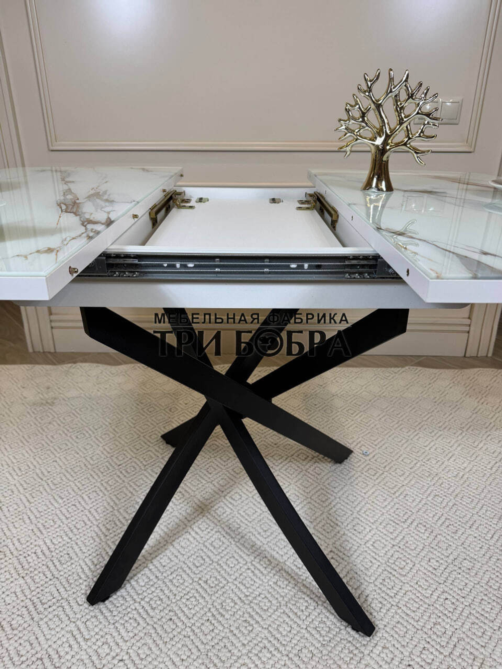 Кухонный раздвижной стол "Танго", белый мрамор