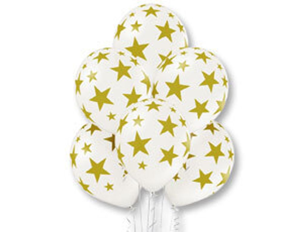 Шар (14"/36 см) Шелкография металлик, Звезды золот-070 25 шт.