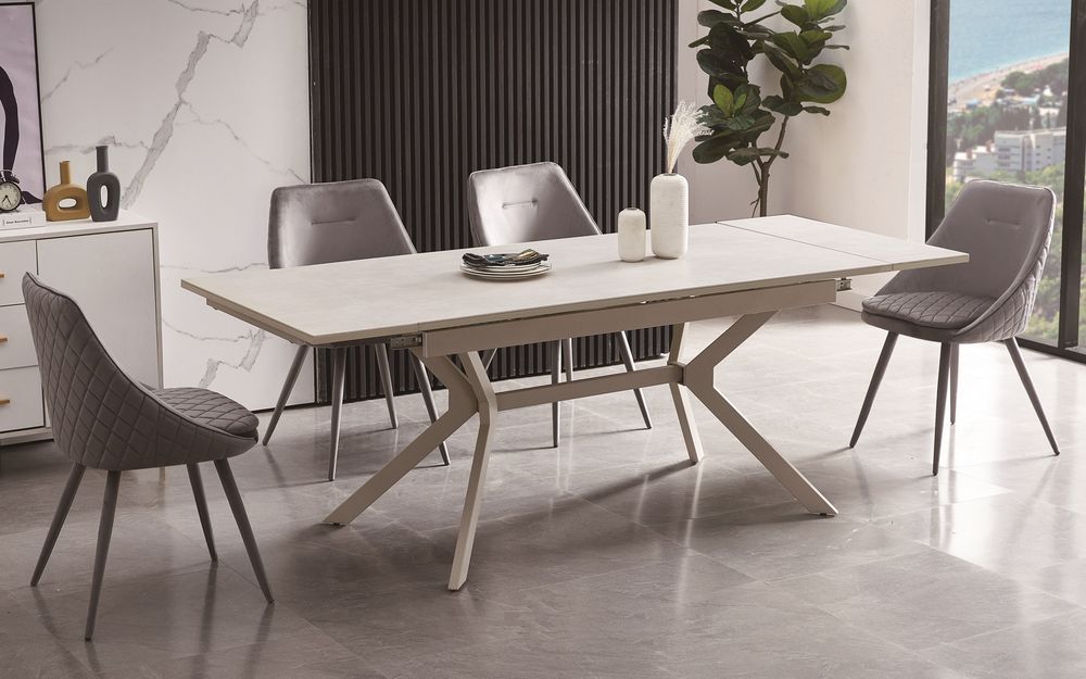 "Меркурий" стол интерьерный раздвижной обеденный из керамики, цвет белый глянцевый