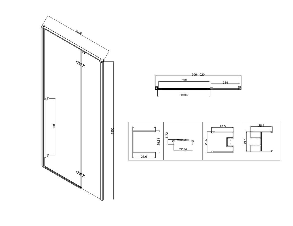Душевой уголок Slim-N VSR-5SN9010CLB, 1000*900, черный, стекло прозрачное