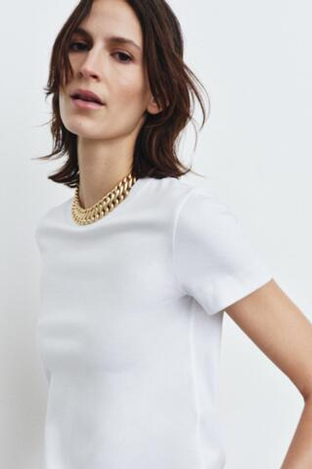 ZARA ФУТБОЛКА INTERLOCK С КОРОТКИМИ РУКАВАМИ, БЕЛЫЙ