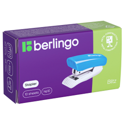 Мини-степлер №10 "Blitz" до 10л., пластиковый корпус, голубой, Berlingo