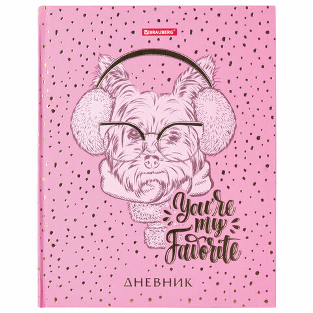 Дневник 5-11 класс 48 л., твердый, BRAUBERG, фольга, с подсказом, "Модный Пёс", 105596