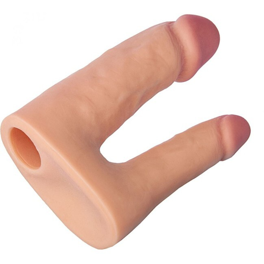 Полая насадка для двойного проникновения с фиксирующим ремешком (Цвет: телесный)