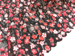 Эластичное кружево, цветочный принт на черном, 24 см, (Арт: EK-2787), м