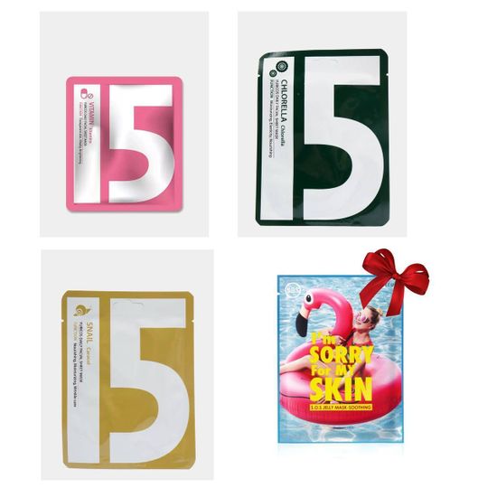 Набор корейских тканевых масок для лица,3 шт. + в подарок тканевая маска успокаивающая,33 мл