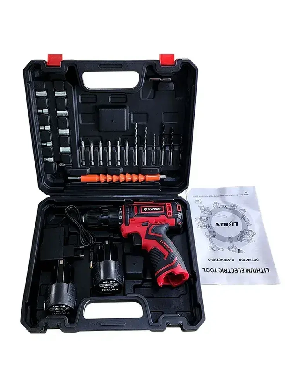 Дрель-шуруповерт аккумуляторная VVOSAI WS-3012-A2-SXP, 12В 28Нм, 2xLi-ion, ЗУ, аксессуары 24 штук, кейс для хранения